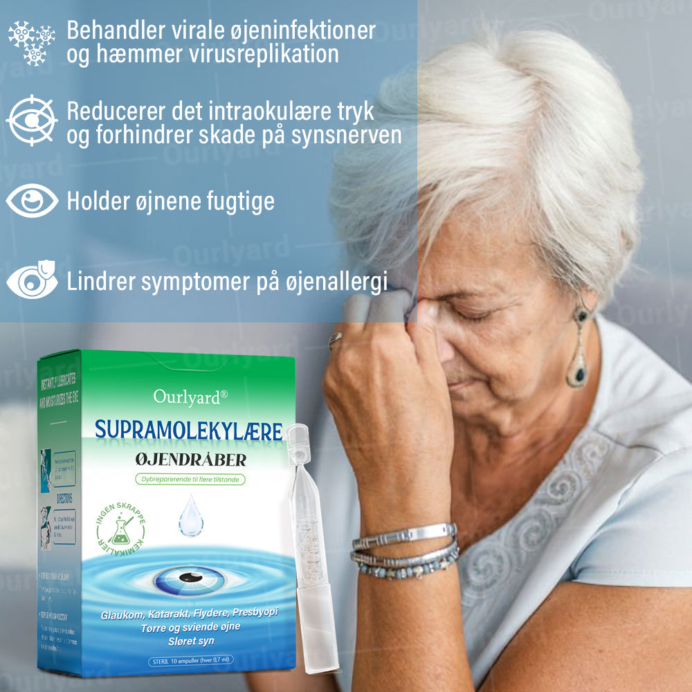 👩⚕️Ourlyard® Supramolekylære Øjendråber ✅Godkendt af Lægemiddelstyrelsen (Velegnet til grå stær, svævende pletter, AMD, tørre øjne og presbyopi)