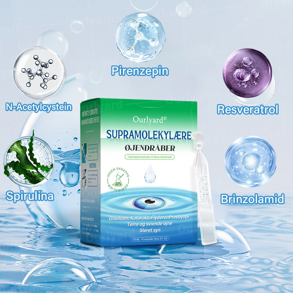 👩⚕️Ourlyard® Supramolekylære Øjendråber ✅Godkendt af Lægemiddelstyrelsen (Velegnet til grå stær, svævende pletter, AMD, tørre øjne og presbyopi)